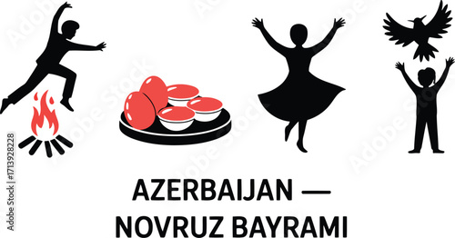 Azerbaijan Novruz Bayramı Silhouette Vector Illustration Depicting Spring Equinox and Cultural Traditions