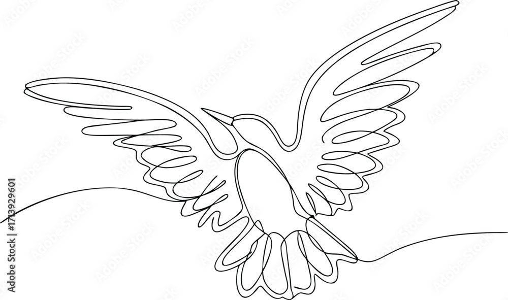 Obraz premium Single line drawing of a bird in flight flying wings