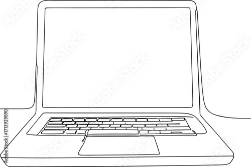 Simple Line Drawing of an Open Laptop Computer technology
