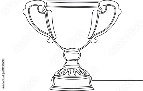 Single line drawing of a trophy cup award winner