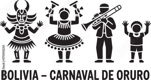 Bolivian Carnaval de Oruro Vector Illustration Displaying Colorful Costumes, Masks, and Musical Traditions