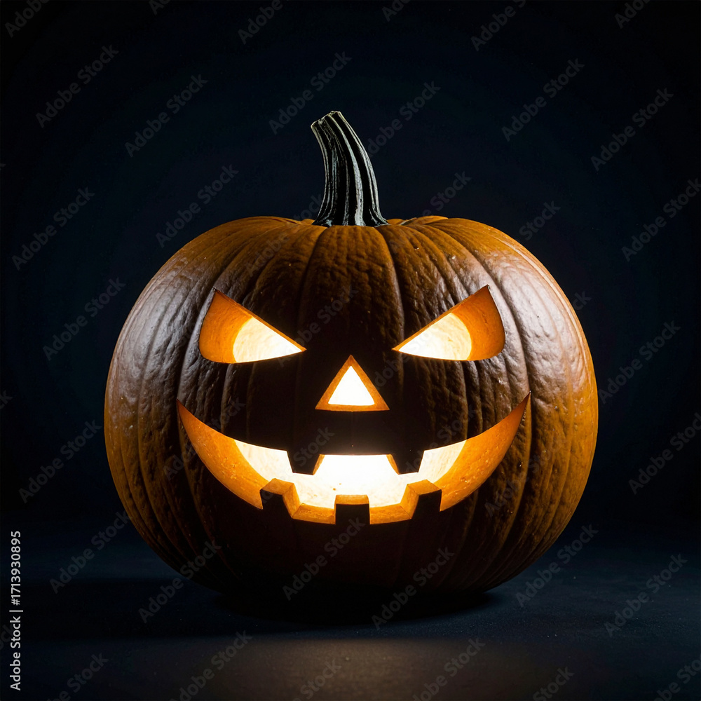 Fototapeta premium halloween pumpkin, carved pumpkin, jack o lantern, smiling pumpkin, scary pumpkin, pumpkin decor, halloween decoration, pumpkin light, halloween prop, halloween party pumpkin