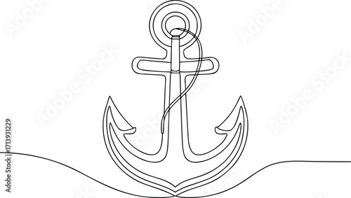 Single line drawing of a nautical anchor marine ocean