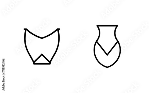 Two simple line drawings of stylized vases or containers with geometric shapes on a white background