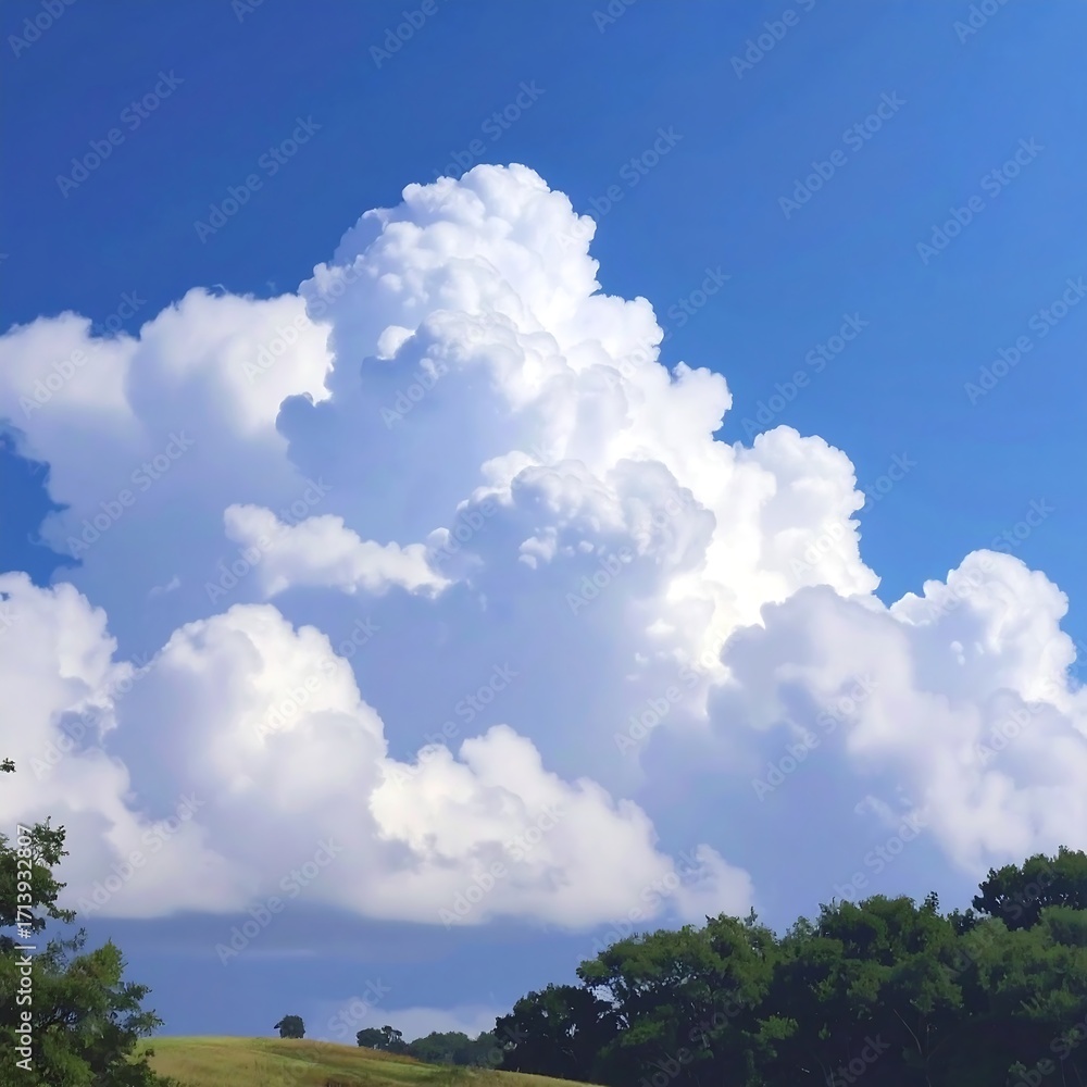 Obraz premium Fluffy clouds over a grassy field