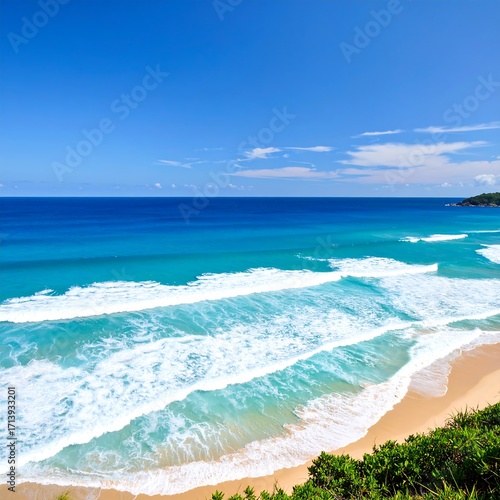 Tropical beach scene with turquoise waves