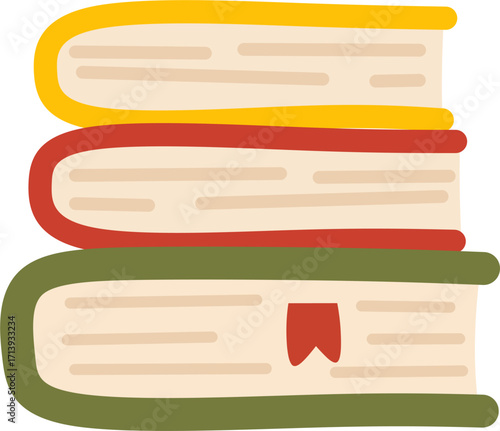 Flat Simple Stacked Books with Bookmark Pile Education Icon