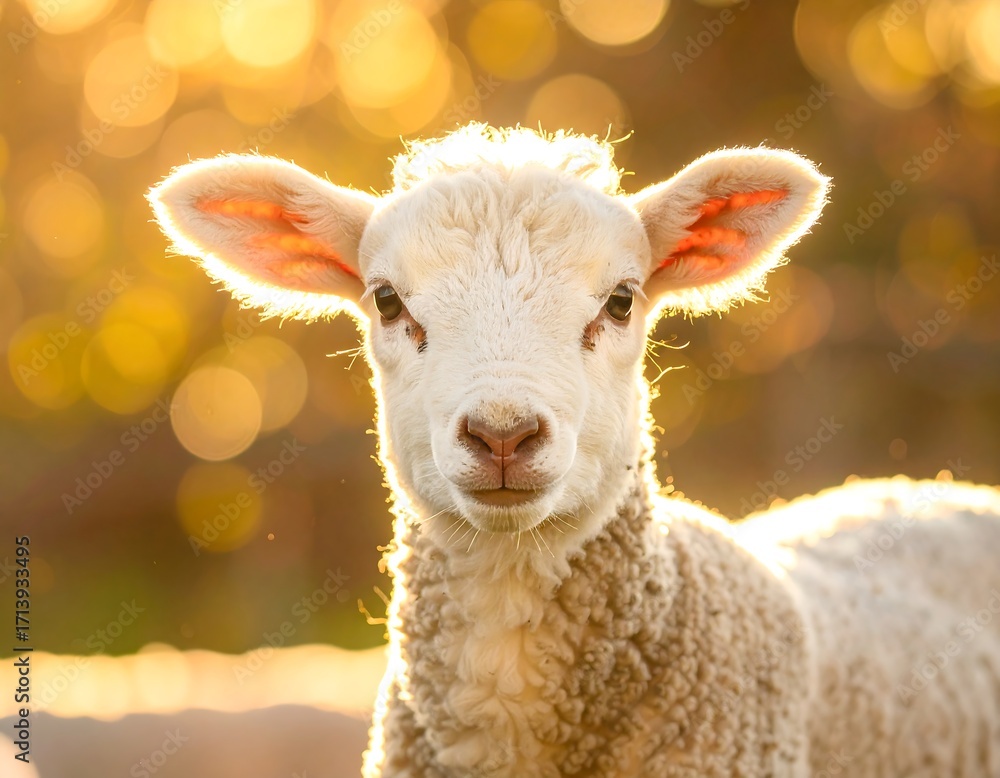 Obraz premium Cute lamb in golden sunlight
