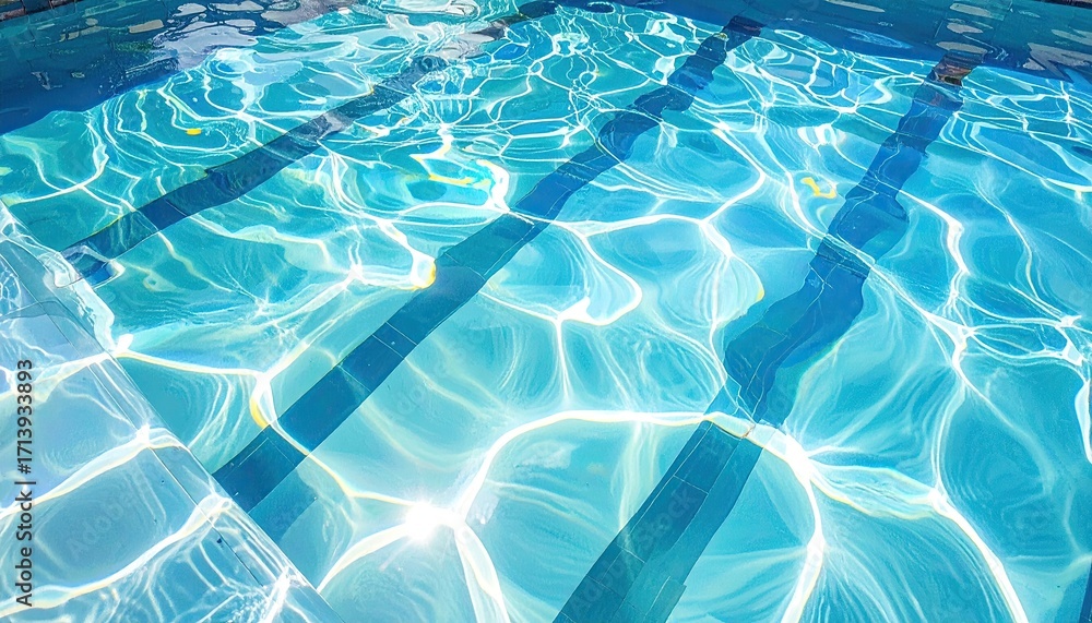 Obraz premium Abstract Turquoise Blue Water Surface with Sunlight Reflection and Ripples Forming Geometric Patterns for Serene Aquatic Ambience