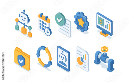 Automation, workflow 3d icon set. task management, process visualization collection