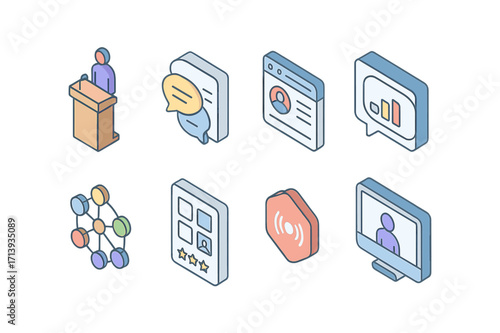 Communication, networking 3d icon set. engaging, interactive digital icons collection