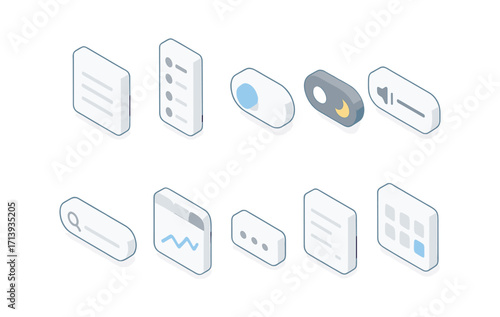 Interface, ui 3d icon set. isometric clickable elements for web applications