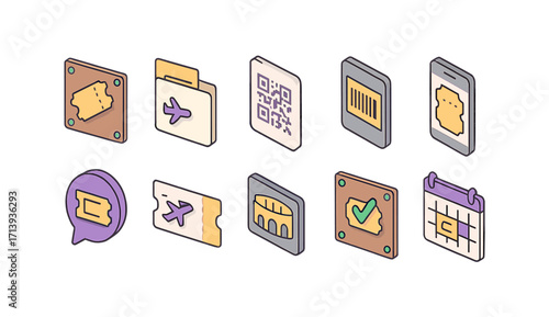 Travel, tourism icon set. vacation, itinerary planning icons in isometric style
