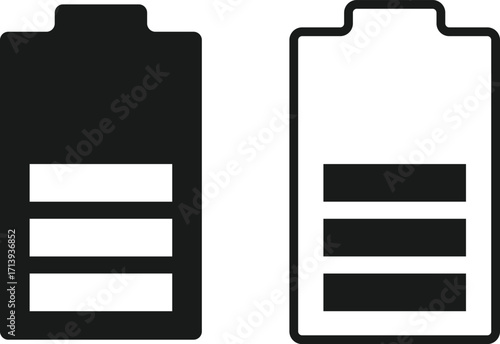 Battery icon set. Charge indicator. Energy power accumulator. Battery charging level