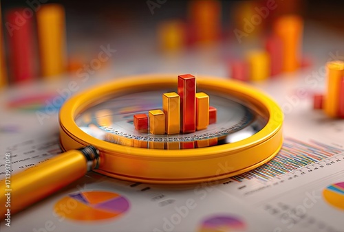 Magnifying glass over colorful bar graph data