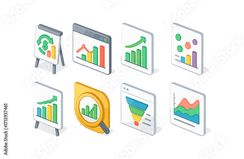 Business analytics 3d icon set for data visualization and presentation