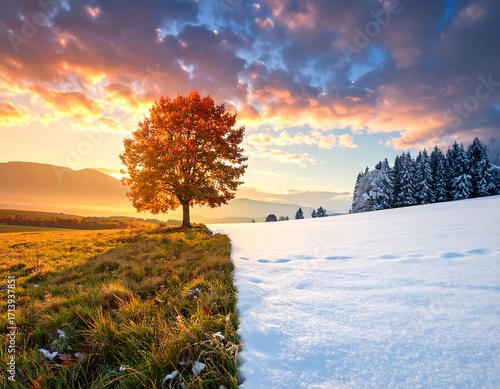 Autumn meets winter, a vibrant landscape