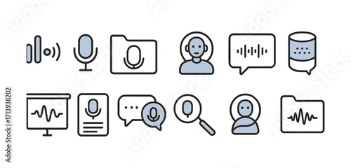 Audio, voice line icon set. podcast, microphone communication icons outline collection