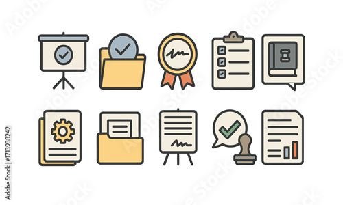 Business, office outline icon set. professional, work, document management icons collection