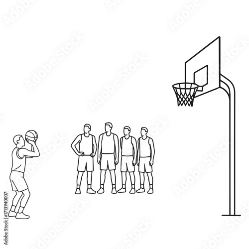 vector line art of basketball players will take free throws in side view