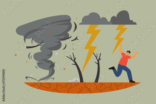 man running to save himself from natural disaster
