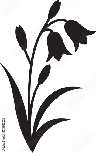 Black silhouette of a bluebell flower on a white background, vector style