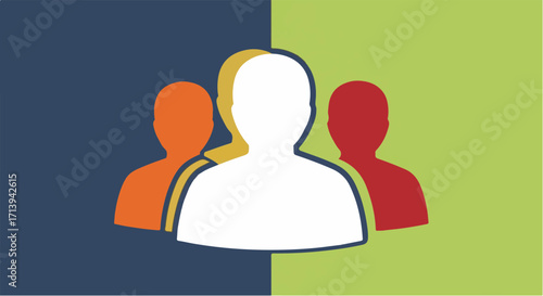 Teamwork Graphic Illustration with Three Figures on a Divided Background