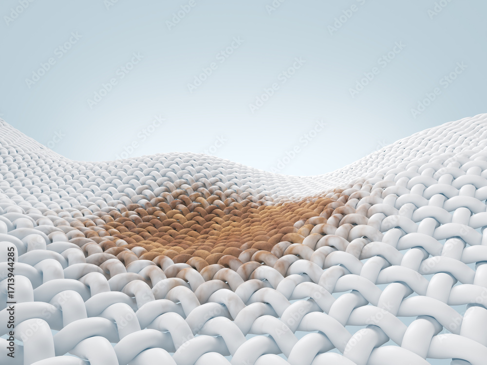 Fototapeta premium 3d illustration showcasing fiber cleaning technology, highlighting the removal of dirt or stains, for detergent products, cleaners, advertisements.