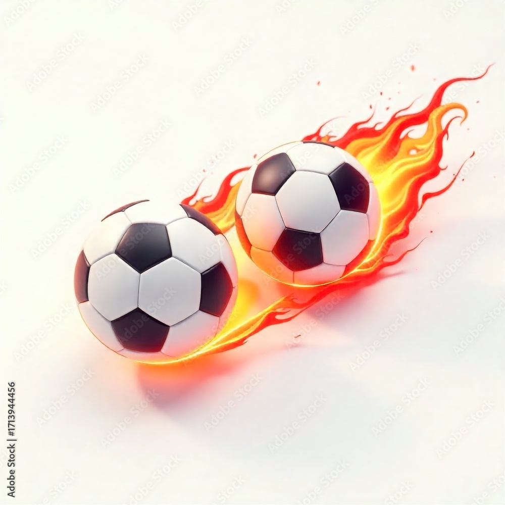 Obraz premium two Soccer Ball with Flaming Trail Vector Icon on White Background