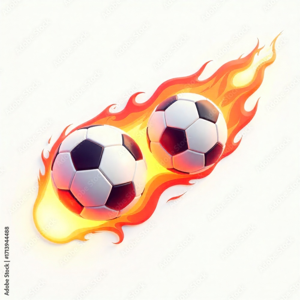 Fototapeta premium two Soccer Ball with Flaming Trail Vector Icon on White Background