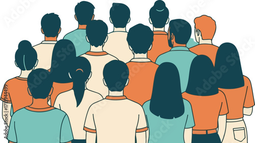 Crowd of People From Behind in Illustration