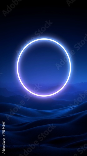 Neon circle over dreamy dunes in a serene futuristic landscape