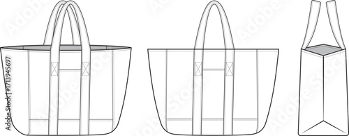 tote bag vector template fashion design front, back and side view.