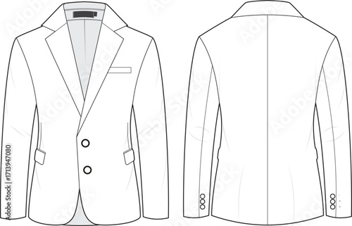 men blazer jacket suit vector template and mockup, coat front and back view.