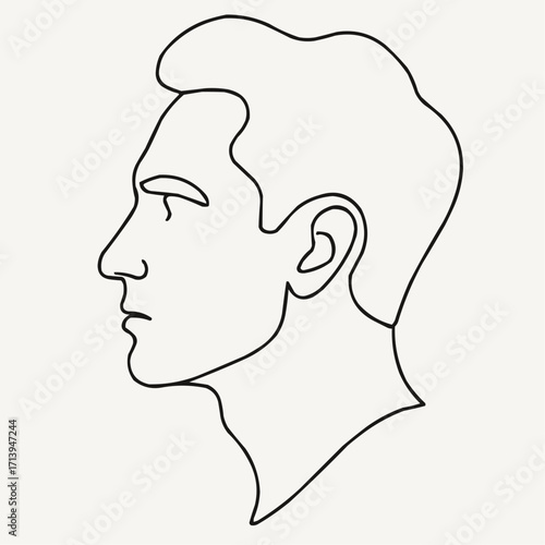Male profile in minimalist line art on white background