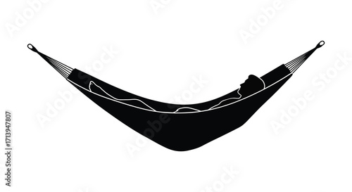 A person relaxing peacefully in a black hammock minimalist line art