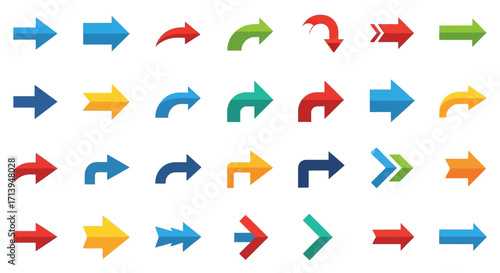 A collection of diverse, colorful arrows pointing in various directions, suitable for graphic design and web development.