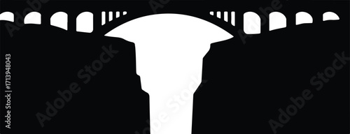 Vector Bridge over the gorge with pillars silhouette illustrator