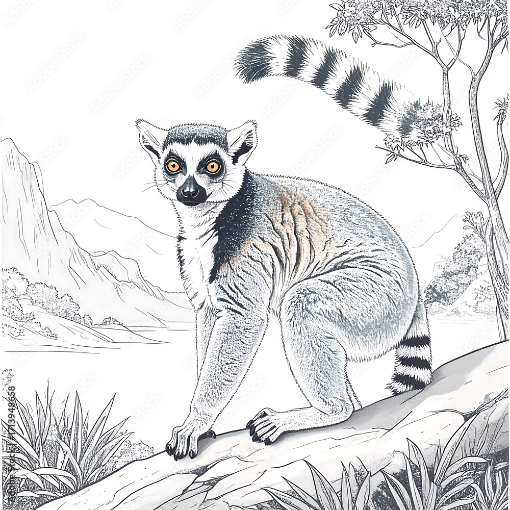 Obraz premium Detailed illustration of a lemur