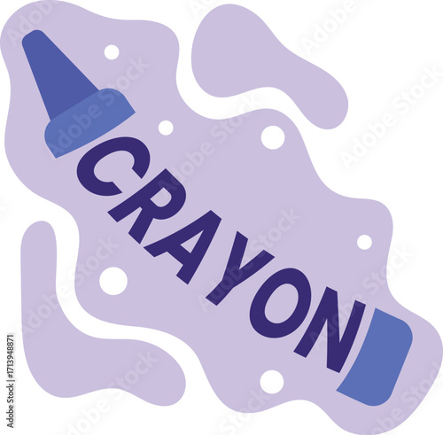 Stylized purple and blue crayon illustration with bold text on an amorphous background.