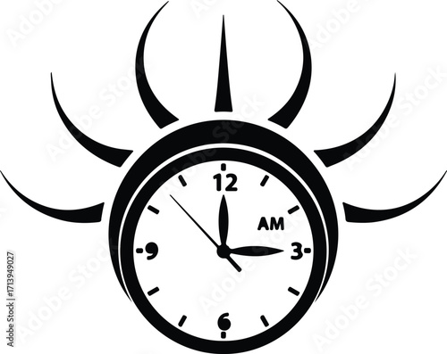 Vector clock design with abstract spikes around the face silhouette illustrator