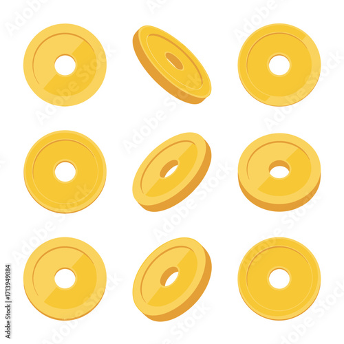 Set of golden coins with a hole isolated on white background money and finance vector illustration