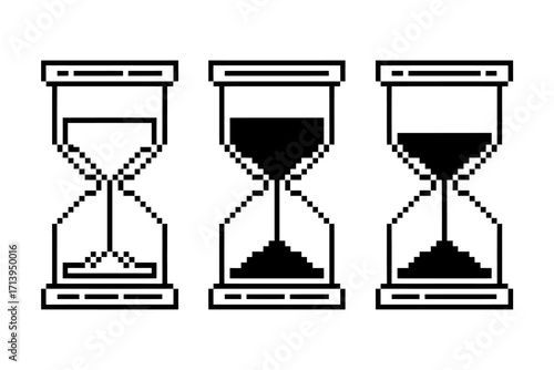 Pixel Art Hourglass Time Concept Illustration Design with Progression Countdown Process and Passing Moments Retro Gaming Style