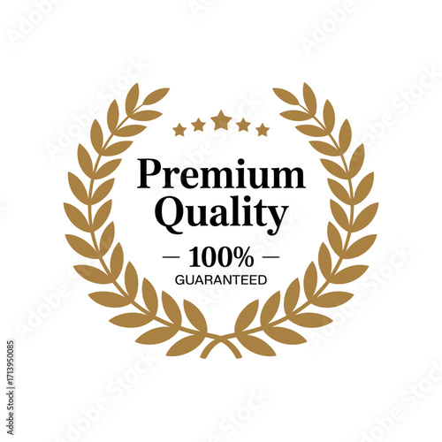 Premium Quality Guarantee Vector Illustration with Laurel Wreath and Stars for Brand Trust and Customer Satisfaction Assurance