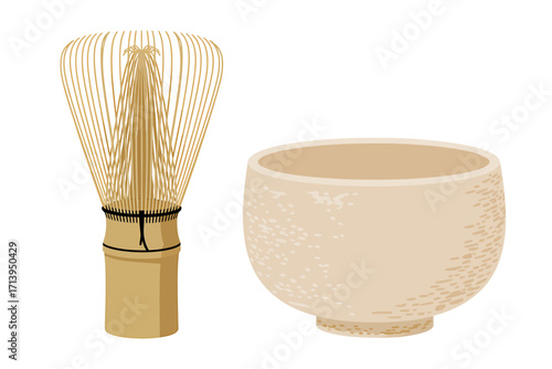 Matcha Tea Ceremony Tools Traditional Japanese Whisk and Bowl for Preparing Delicious Hot Beverage Rich in Antioxidants Perfect for Wellbeing