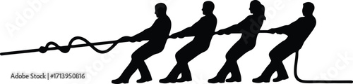 Vector Group of people doing tug of war silhouette illustrator