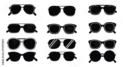 Collection of stylish sunglasses a variety of shapes and frame designs
