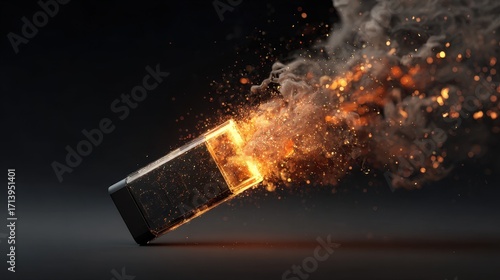 Violent Combustion of a Modern Smartphone with Fiery Debris and Plumes of Smoke.