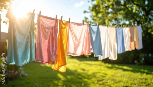 Wallpaper Mural Fresh Laundry Hanging Outdoors Colorful Clothes Drying on a Sunny Day Torontodigital.ca