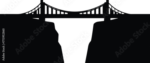 Vector modern bridge above canyon landscape silhouette illustrator